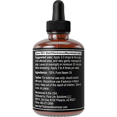 Organic Neem Oil For Hair Growth. From Pure Neem Seed of India. Stop Hair Loss Now. Best Treatment for Hair Thinning. Hair Thickening Oils Conditioner. Great For Skin, Dandruff Reduction 1oz